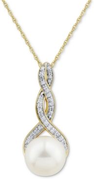 Cultured Freshwater Pearl (9mm) & Diamond (1/10 ct. tw.) 18" Pendant Necklace in 14k Gold