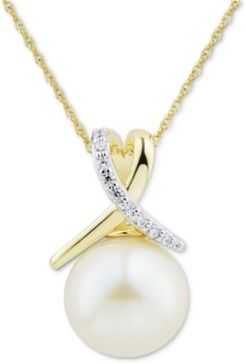 White Cultured Ming Pearl (12mm) & Diamond (1/10 ct. t.w.) Twist 18" Pendant Necklace in 14k Gold