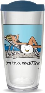 "I'm in A Meeting at the Beach" 16-Oz. Travel Tumbler with Lid