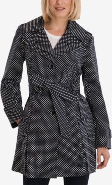 Petite Polka-Dot Hooded Belted Trench Coat