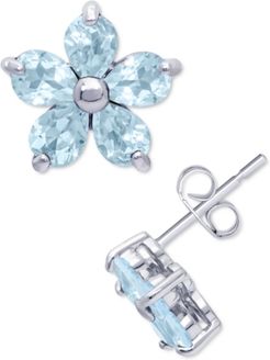 Blue Topaz Flower Stud Earrings (1-1/10 ct. t.w.) in Sterling Silver