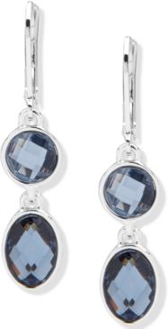 Silver-Tone Blue Stone Double Drop Earrings