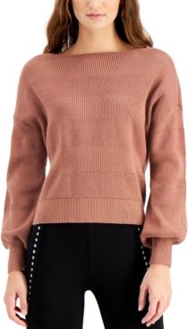 Textured-Stripe Puff-Sleeve Sweater, Created for Macy's