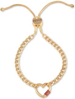 Pave Heart Lock Chain-Link Slider Bracelet