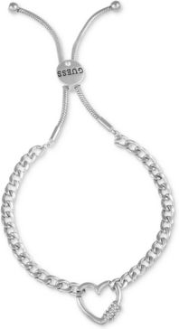 Pave Heart Lock Chain-Link Slider Bracelet
