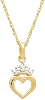 Children's Princess Heart & Tiara 15" Pendant Necklace in 14k Gold