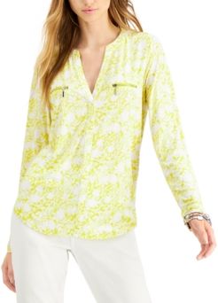Inc Floral Printed Zip-Detail Top, Created for Macy's