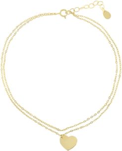 Polished Heart Double Chain Ankle Bracelet (9"+1") , Created for Macy's