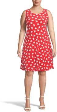 Plus Size Poppy-Print Fit & Flare Dress