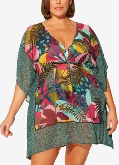 Plus Size Mixed-Print Caftan Cover-Up Women's Swimsuit