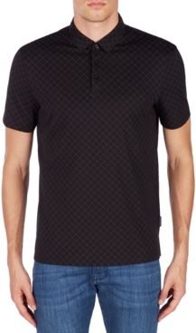 Dotted Grid-Print Mesh Polo Shirt