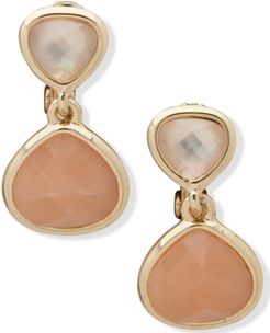 Gold-Tone Stone & Mother-of-Pearl Clip-On Drop Earrings