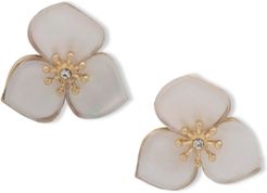 Gold-Tone Pave & Mother-of-Pearl Flower Stud Earrings