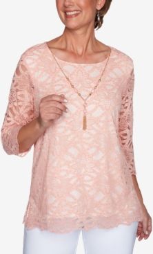 Missy Springtime in Paris Solid Lace Top with Necklace