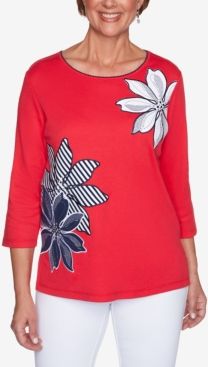 Missy Anchor's Away Exploded Floral Applique with Stripe Detail Top