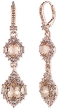 Rose Gold-Tone Crystal Cluster Flower Double Drop Earrings