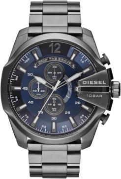 Chronograph Mega Chief Gunmetal Ion-Plated Stainless Steel Bracelet Watch 59x51mm DZ4329