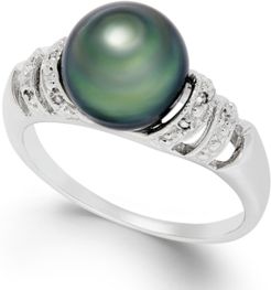 Tahitian Pearl and Diamond Accent Ring in Sterling Silver (9mm)