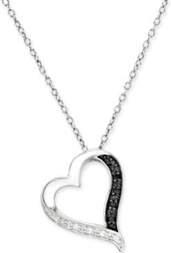Black and White Diamond Heart Pendant Necklace (1/10 ct. t.w.) in Sterling Silver