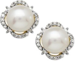 Cultured Freshwater Pearl (7mm) & Diamond (1/6 ct. t.w.) Halo Stud Earrings in 14k Gold