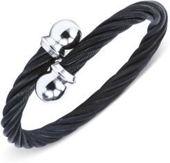 Unisex Celtic Black and Silver-Tone Cable Bangle Bracelet
