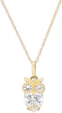 Cubic Zirconia Owl Pendant Necklace in 10k Gold