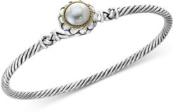 Balissima by Effy Cultured Freshwater Pearl (9mm) Bangle Bracelet in Sterling Silver & 18k Gold