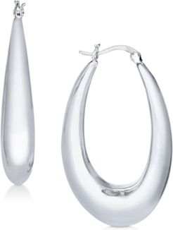 Large Silver Plated Polished Graduated Puff Medium Hoop Earrings