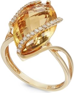 Gemma by Effy Marquise-Cut Citrine (8-1/2 ct. t.w.) and Diamond (1/8 ct. t.w.) Wrap Ring in 14k Gold