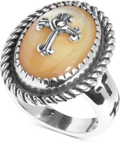 Mother-of-Pearl Doublet Cross Ring in Sterling Silver