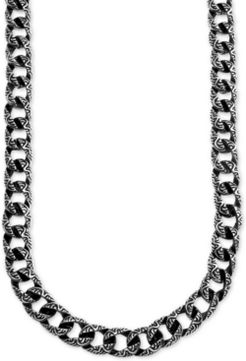 Large Decorative Curb Link 24" Necklace in Stainless Steel & Black Ion-Plate