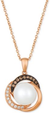 Cultured Freshwater Pearl (9mm) & Diamond (1/8 ct. t.w.) 18" Pendant Necklace in 14k Rose Gold