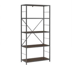 63" Rustic Metal and Wood Media Bookshelf - Dark Walnut