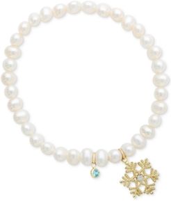 Children's Cultured Freshwater Pearl (4mm) & 14k Snowflake Charm Stretch Bracelet