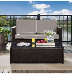 Palm Harbor 2 Piece Outdoor Wicker Seating Set With Cushions- Loveseat And Glass Top Table