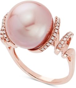 Cultured Pink Ming Pearl (13mm) & Diamond (1/8 ct. t.w.) Ring in 14k Rose Gold