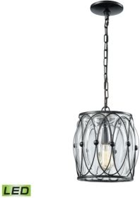 Adriano 1 Light Pendant in Gloss Black with Clear Blown Glass