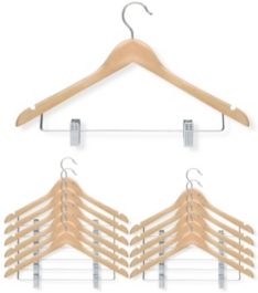 12-pack basic suit hanger with clips, maple finish