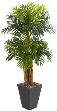 5.5' Triple Areca Palm Artificial Tree in Slate-Finish Ceramic Planter