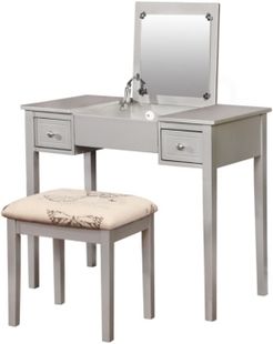 Butterfly Vanity Set with Bench and Mirror, Silver