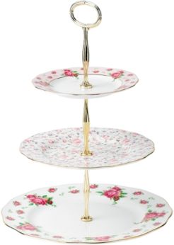 Old Country Roses White Vintage 3 Tier Cake Plate