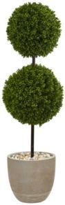 4' Boxwood Double Ball Topiary Artificial Tree in Oval Planter Uv Resistant