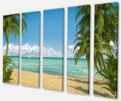 Designart Palms At Caribbean Beach Canvas Art Print - 60" X 28" - 5 Panels