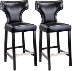 Bar Height Barstool in Metal Stud Bonded Leather, Set of 2