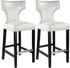 Bar Height Barstool in Metal Stud Bonded Leather, Set of 2
