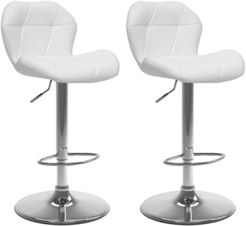 Adjustable Hex Design Barstool in Bonded Leather, Set of 2