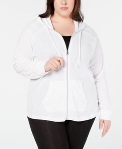 Performance Plus Size Ruched-Sleeve Zip Hoodie