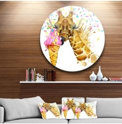 Designart 'Giraffe Eating Ice Cream Watercolor' Disc Contemporary Animal Metal Circle Wall Decor - 23" x 23"