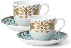 Global Tapestry Aquamarine Gold Set/2 Espresso Cup & Saucer