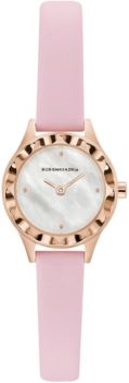 Ladies Round Pink Genuine Leather Strap Watch, 24mm